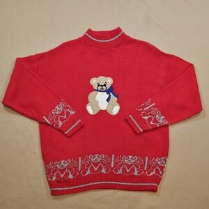 Vintage Jennifer Adams Red Teddy Bear Womens L Acrylic Pullover Knit‎ Sweater